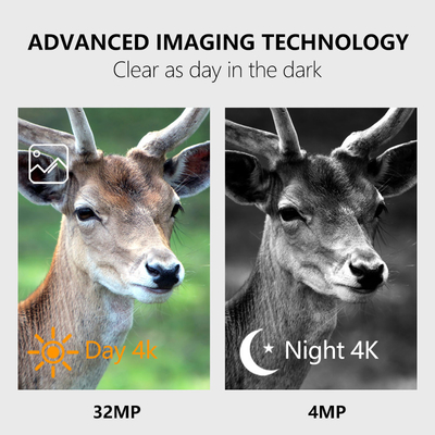 Câmera de Monitorização de Vida Selvagem Visão Noturna 0.1s Velocidade de Captura 32MP 4K Câmera de Caça Íntegro IP67 Câmera de Observação de Animais Acessórios de caça