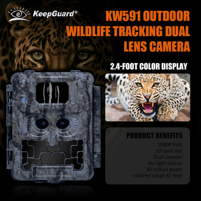 KW591 Câmera de caça ao ar livre sem brilho Dual sensor 1080P FHD Câmera de caça noturna viison CMOS dupla lente
