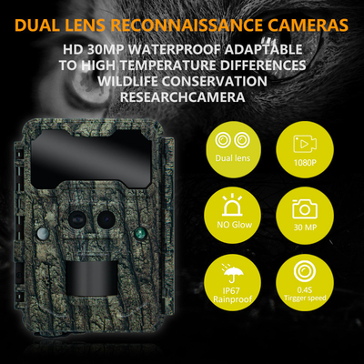 KW696 câmara de caça ao ar livre com dupla lente 30MP sem brilho câmara de trilha 1080p visão noturna 512G para