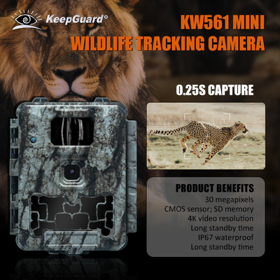 KW561 Trail Infra Cam Mini 30MP 0.25s Velocidade Resolução de vídeo 4K Sensor CMOS à prova d'água SD Me