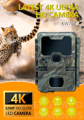 KW788 Trail Camera câmera de caça impermeável 0.1s gatilho 4K visão noturna 32MP câmera infravermelha impermeável