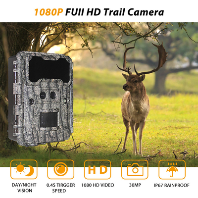 Câmera de caça ao ar livre KW696 de dupla lente 30MP à prova d'água IP67 visão noturna 1080p até 512GB de armazenamento câmera de trilha sem brilho