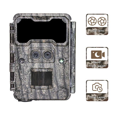 Câmera de caça ao ar livre KW696 de dupla lente 30MP à prova d'água IP67 visão noturna 1080p até 512GB de armazenamento câmera de trilha sem brilho