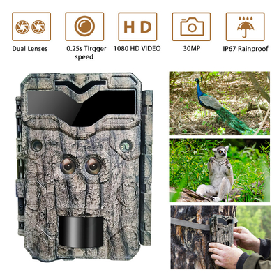 Lente dupla KW698A 0,25s velocidade de disparo 30MP vídeo 4K sem brilho 120ft alcance noturno à prova d'água IP67 até 512GB observação de veados da vida selvagem