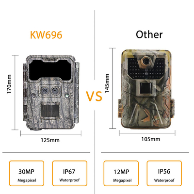 Dual lente câmera oculta KW696 OEM/ODM 0.4s gatilho 1080P/30MP à prova d'água IP67 100ft alcance noturno para caça de animais selvagens