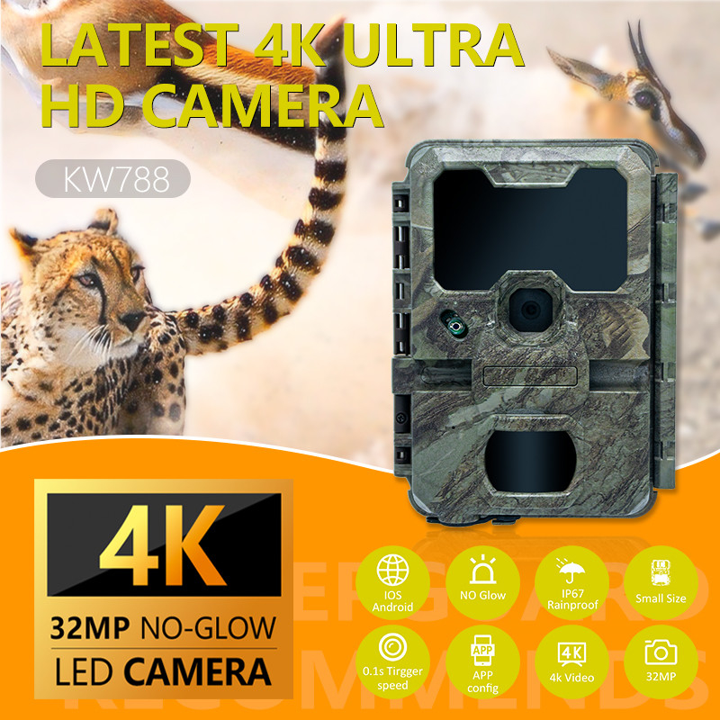 Câmera de Monitorização de Vida Selvagem Visão Noturna 0.1s Velocidade de Captura 32MP 4K Câmera de Caça Íntegro IP67 Câmera de Observação de Animais Acessórios de caça