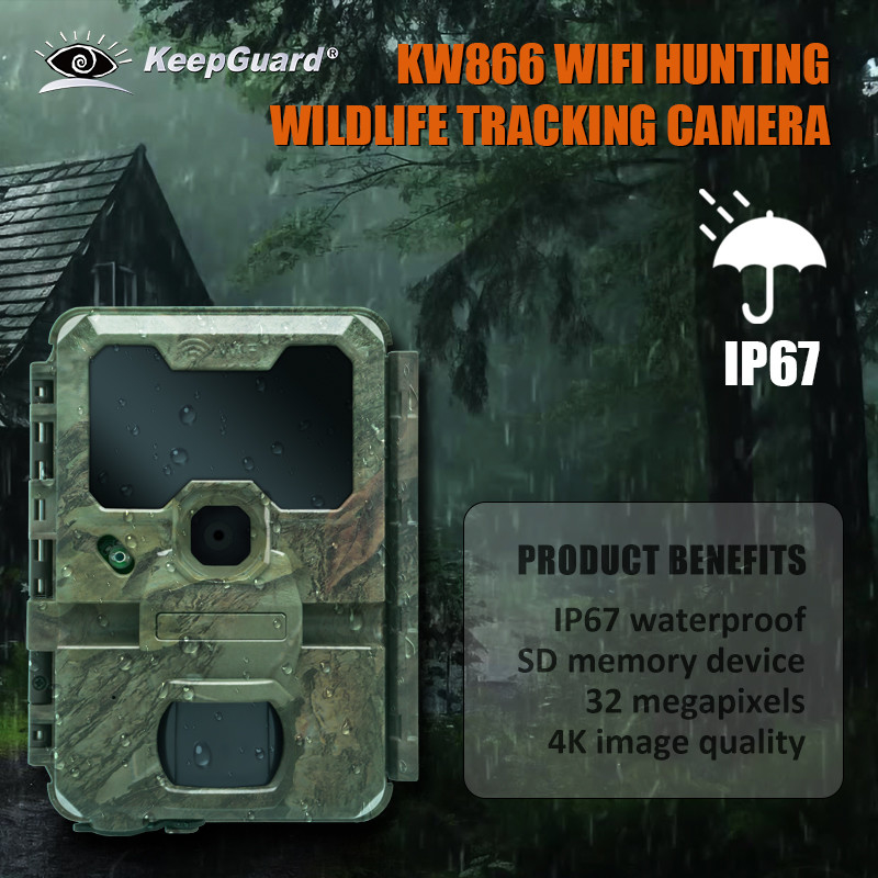 KW866 WIFI Caça trilha de vida selvagem Câmera à prova d'água IP67 OEM/ODM 512GB Armazenamento Cartão de memória SD 32MP 4K fácil de usar