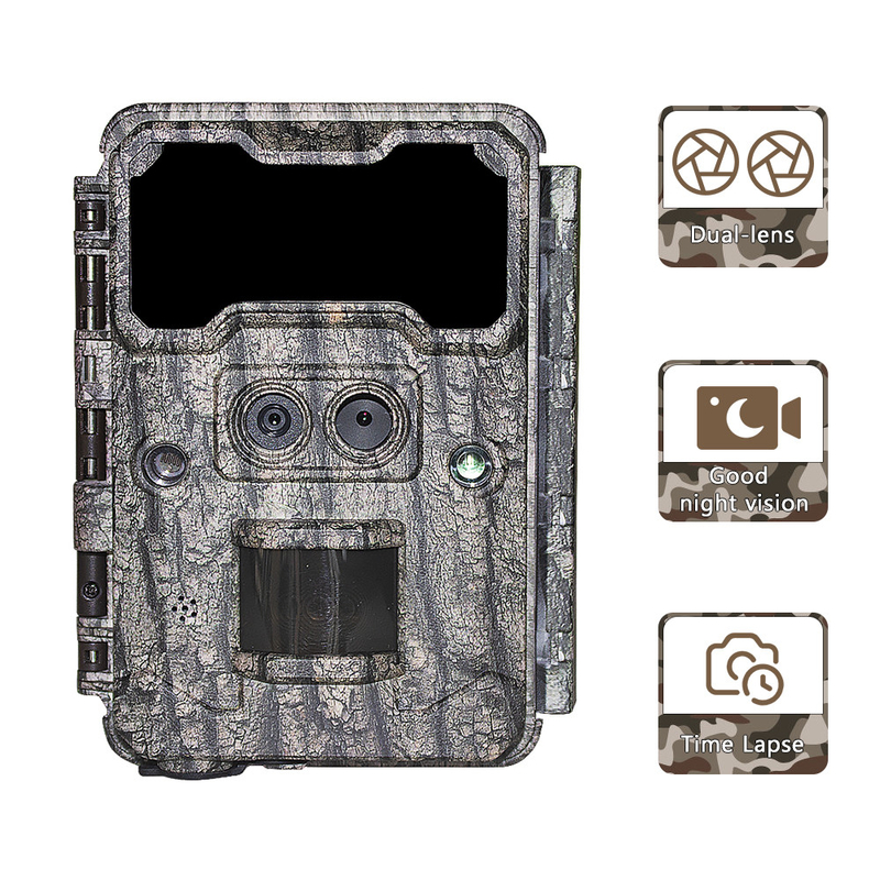 KW696 câmara de caça ao ar livre com dupla lente 30MP sem brilho câmara de trilha 1080p visão noturna 512G para