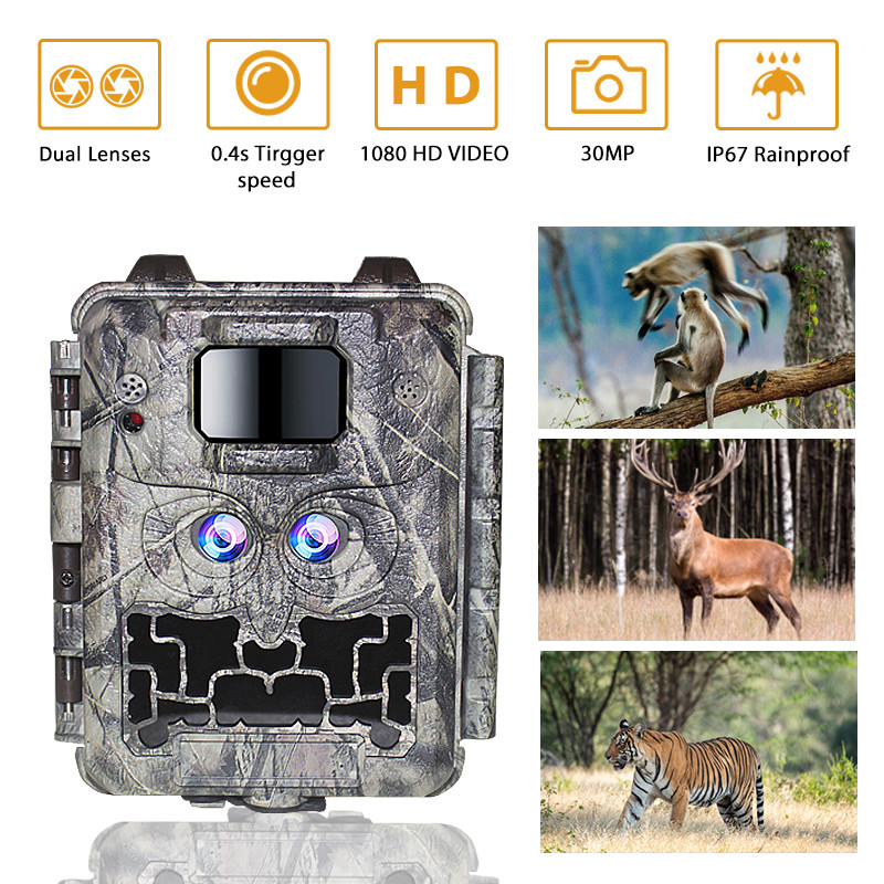 KW591 câmera de vida selvagem sem brilho sensores duplos 1080P impermeável IP67 0,4s velocidade de gatilho até 512GB armazenamento Câmera de caça