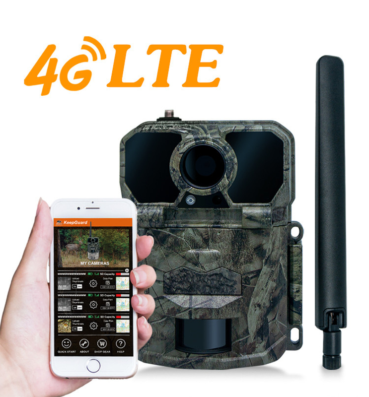 Câmara de teste 4G com antena KW896 30MP 0,15s velocidade de disparo visão noturna impermeável IP65 para pesquisa de vida selvagem
