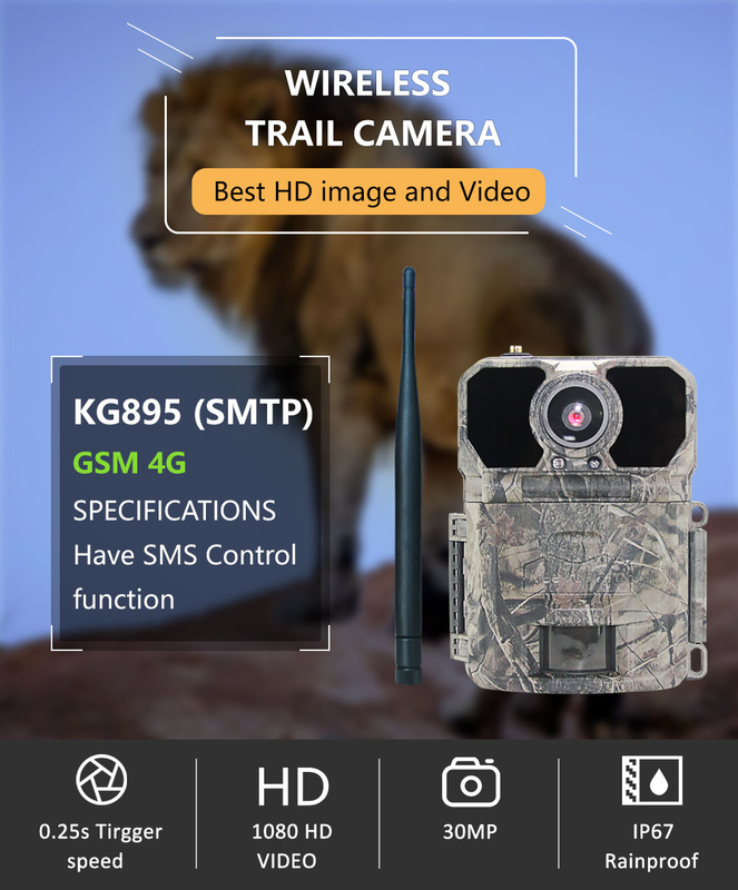 A câmera exterior CMOS da fuga dos animais selvagens da G/M MMS camufla 30MP 4G 1080P que caça a câmera